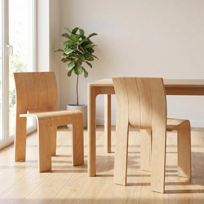 Wooden Dining Chairs Set of 2, Stackable Side Chairs, Natural | Ergonomic Backrest, Solid Wood, No Assembly Required, Dining Room Chairs, Kitchen Chairs, Mid-Century Modern, Small Space - color: Natural, size: 2 Chair