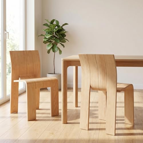 Wooden Dining Chairs Set of 2, Stackable Side Chairs, Natural | Ergonomic Backrest, Solid Wood, No Assembly Required, Dining Room Chairs, Kitchen Chairs, Mid-Century Modern, Small Space - color: Natural, size: 2 Chair