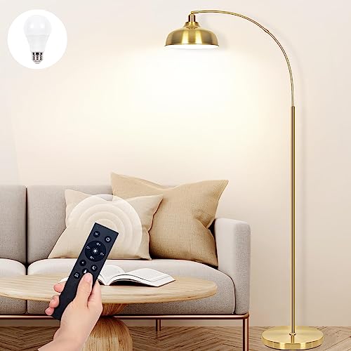 Gold Floor Lamps for Living Room- Arc Floor Lamps over Coach Lamp 70” | Dimmable Floor Lam with 9W Bulb, 360° Adjustable Metal Shade, Remote Control, Gold Mid Century Modern Floor Lamp for Bedroom - color: Gold