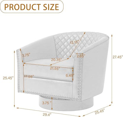 Faux Leather Swivel Accent Chair, Modern Barrel Club Armchair, Green | Comfy Living Room Chair, Modern Nailhead Trim Round Armchair Bedroom Reading Seat with Removable Cushion, Wood Frame - color: Retro Green