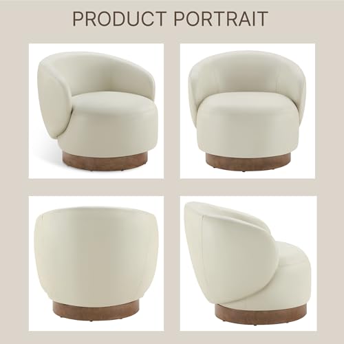 KISLOT Swivel Barrel Accent Chair, Faux Leather, Cream, 1-Pack | Modern Style, Upholstered, for Living Room/Bedroom/Waiting Room - color: Cream, size: Pack of 1