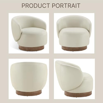 KISLOT Swivel Barrel Accent Chair, Faux Leather, Cream, 1-Pack | Modern Style, Upholstered, for Living Room/Bedroom/Waiting Room - color: Cream, size: Pack of 1