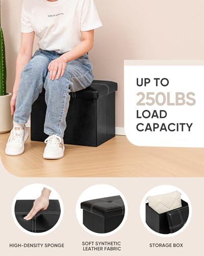 B FSOBEIIALEO Folding Storage Ottoman Cube, Faux Leather Footrest Seat Coffee Table, Black 16.5"x12.6"x12.6" - color: Black 16.5"x12.6"x12.6"