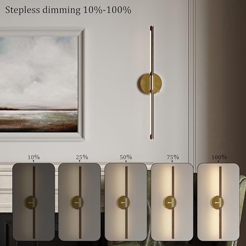 32" Battery Operated Wall Sconce Set of 2, 350° Rotating Lamp, Walnut Gold | Wireless, 8000mAh Rechargeable Battery, Stepless Dimming, 3000K-6000K, Remote & Touch Control, Timer, Living Room, Bedroom - color: Walnut Gold, size: 32 Inch (2 Pack)