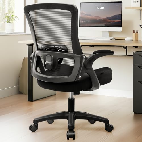 NEO CHAIR Office Desk Chair High Back Mesh Chair Adjustable Lumbar, Black | Ergonomic High-Back Design with Breathable Mesh, Flip-Up Armrests, Comfortable Support for Home office or Computer Work - color: Black