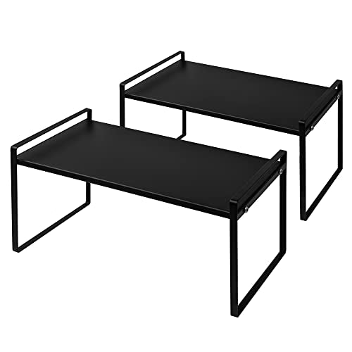 Nxconsu Stackable Cabinet Shelf Organizer 2 Pack, Standard Tall Black | Heavy-Duty 3mm Steel Stackable 2-Tier Shelf, Holds 50 lb, for Kitchen Cabinet Pantry Cupboard Counter Bathroom Under Sink - color: Black, size: Standard Tall - 8.3"D x 9.5"H
