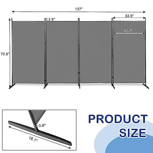 Room Divider,6 Ft Tall Folding Privacy Screen Room Dividers,Portable Room Partition for Separator,Freestanding Room Partition Wall Dividers for Home Office Bedroom (Gray,4 Panel) - color: Gray,4 Panel