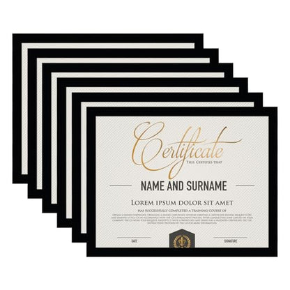 8.5x11 Picture Frame Set of 6, Certificate Document Frame, Diploma Frame, Display Pictures 6x8 with Mat or 8.5x11 Without Mat, Black - color: Black, size: 8.5x11