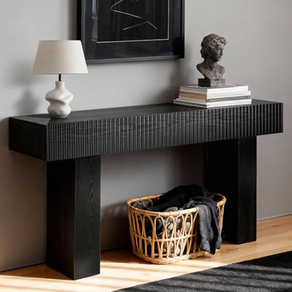 ZYBT 56" Long Fluted Console Table, Boho Vanity Desk Wooden Narrow Sofa Table Behind The Couch, Farmhouse Entryway Table for Entrance, Hallway,Living Room,Bedroom, Home Office Black - color: Black