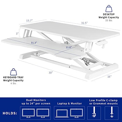 VIVO 32 inch Desk Converter, K Series, Height Adjustable Sit to Stand Riser, Dual Monitor and Laptop Workstation with Wide Keyboard Tray, White, DESK-V000KW | Height Adjustable, Stand Up Desk Riser, Wide Keyboard Tray, Dual Monitor and Laptop Workstation,