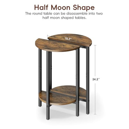 Side Table, Small Round End Table, Set of 2 Half Round Side Table for Living Room, 2 Tier Small Couch Side Tables, Round Coffee Table, Thin Accent Sofa Table Narrow Entryway Table, Brown - color: Rustic Brown