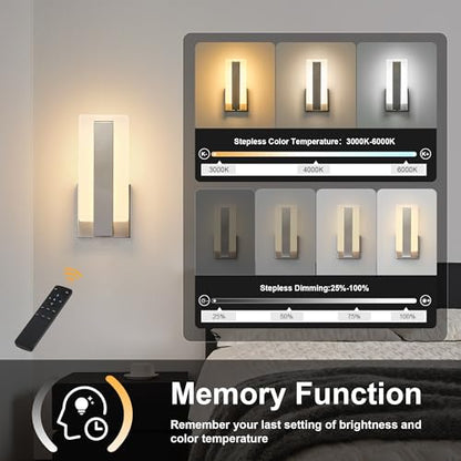 KARTOOSH Battery Operated Modern Wall Sconce Set of Two, Nickel | Rechargeable Wireless Wall Light with Remote Control, Dimmable 3 CCT, Timer, Night Mode, for Hallway, Bedroom, Living Room - color: Nickel