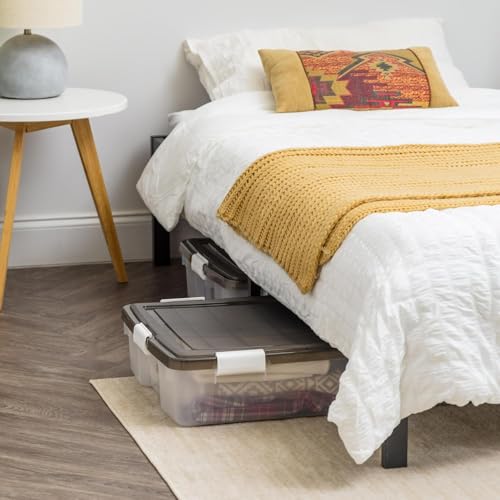 IRIS USA 47 Qt Underbed Storage Bins with Gasket Lids, Gray/Clear | WeatherPro low-profile seal protects clothing and seasonal items under beds from dust and moisture - style: Weatherpro 47 Qt. - Single;