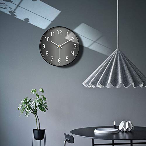 Silent Non-Ticking Analog Wall Clock, Gradient Black, 12'' | Battery Operated, Modern, Metal Frame & HD Tempered Glass, Decorative for Home & Office, Bedroom, Kitchen, Living Room - color: Gray, size: 12inch