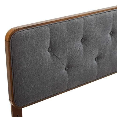 Pemberly Row Tufted King Fabric and Wood Headboard, 48"H x 79.5"W, Walnut and Charcoal Finish, Dense Foam Padding, Button Tufted, Modern Bedroom Furniture, Compatible with Interchangeable Bed Frames - color: Walnut and Charcoal, size: King