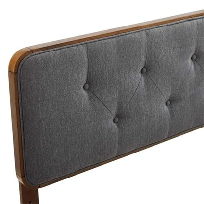 Pemberly Row Tufted King Fabric and Wood Headboard, 48"H x 79.5"W, Walnut and Charcoal Finish, Dense Foam Padding, Button Tufted, Modern Bedroom Furniture, Compatible with Interchangeable Bed Frames - color: Walnut and Charcoal, size: King
