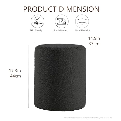 Modern Round Ottoman with Soft Padded Seat, Multifunctional Vanity Stool for Makeup, Upholstered Footrest Stool Ottoman Foot Stool for Living Room, Bedroom - color: Black