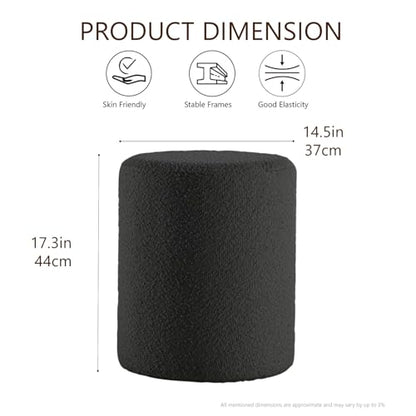 Modern Round Ottoman with Soft Padded Seat, Multifunctional Vanity Stool for Makeup, Upholstered Footrest Stool Ottoman Foot Stool for Living Room, Bedroom - color: Black