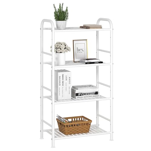 JSB 4-Tier Adjustable Shelving Unit, Heavy Duty Storage Rack Organizer Metal Corner Shelf for Kitchen Living Room Laundry Pantry Bathroom (White, 4 Tier)… - color: White, size: 4 Tier