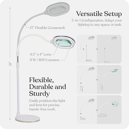 Brightech LightView Pro Magnifying LED Desk Lamp with Light, Hobbies & Reading, Flexibility & Durability Magnifying Floor Lamp, 3 in 1 LED Light Glass Magnifier, Work Light for Pro Uses - White - color: White