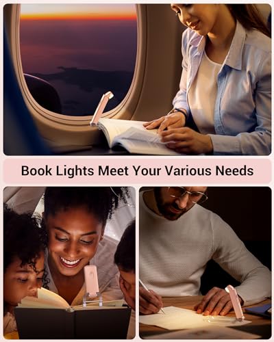 DEWENWILS Book Reading Light with Clip, USB Rechargeable Booklight Pink | Warm White, Brightness Adjustable, Flexible Lighting Angle, Portable Bookmark Lamps for Bookworms, Kids - color: Light Pink