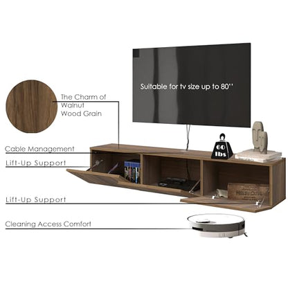 Atelier Mobili Walnut Floating TV Stand for 75 inch TV, Floating Media Console, Floating Entertainment Center, Wall Mounted TV Stand - color: Walnut
