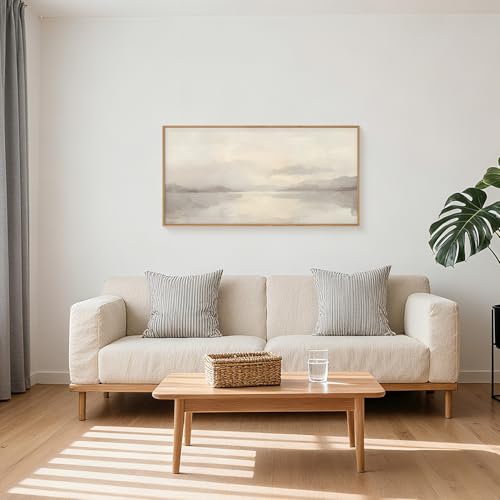 LHIUEM Large Abstract Neutral Beige Pastel Framed Canvas Wall Art-20"x40"x1 | Modern Watercolor Lakes Wall Decor,Nature Mountain Minimalist Artwork for Living Room,Bedroom,Dining Room,Office - color: Abstract Neutral Beige Pastel Wall Art, size: 20''x40''