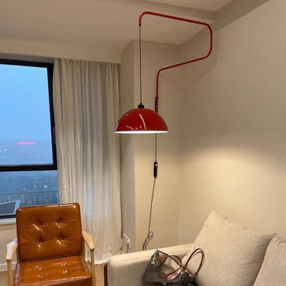 Modern Swing Arm Wall Sconce Plug in Red Wall Lamp Dome Shade | Dome Shade Long Arm Wall Mounted Reading Light for Bedroom Dining Room - color: Red