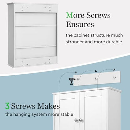 Bathroom Cabinet Wall Mounted Over Toilet Storage Cabinet, 24x30 Inch Wooden White Bathroom Wall Cabinet Above Toilet Storage Medicine Cabinets for Kitchen Laundry Bedroom - size: 9x24x30 In(DxWxH)