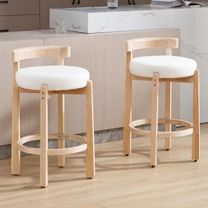HEAH-YO Mid Century Modern Sherpa Bar Stools Set of 2, 26.5" Counter Stools with Back, Boucle Upholstered Barstools with Solid Wood Legs Bar Chairs for Kitchen Island Dining Room, White - color: 26.5" White Sherpa, size: Counter Height - Set of 2