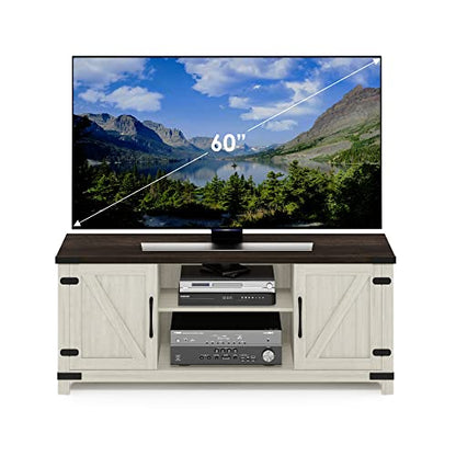 Furinno Jensen Farmhouse Barn Door Living Room TV Stand with Storage Cabinets for TV up to 70 Inch, Ebony/White Wash - color: Ebony/White Wash