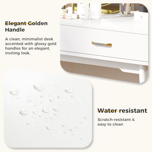 FUNKOCO White Small Vanity Desk with Drawers, 40 Inch Simple Writing Desk | Vanity Desk No Mirror with 4 Solid Legs, Modern Computer Desk for Small Spaces, Home Office, Study - color: Cream White