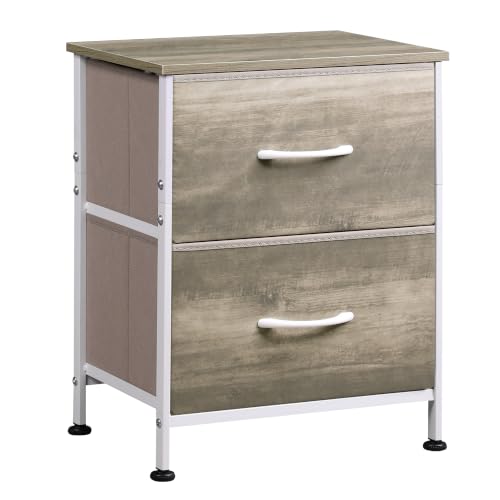 WLIVE Nightstand, 2 Drawer Dresser for Bedroom, Small Dresser with 2 Drawers, Bedside Furniture, Night Stand, End Table with Fabric Bins for Bedroom, Closet, College Dorm, Greige Oak | End Table with Fabric Bins for Bedroom, Sturdy Metal Frame & Adjustabl