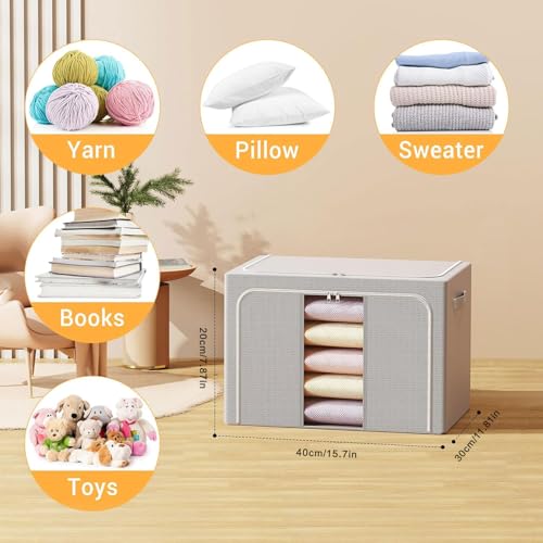 Clothes Storage Bins with Metal Frame Foldable Storage Box Clothes Organizers Storage Containers for Clothes Sheets Blankets Books Toys Gifts and Holiday Decorations (24Lx3 Pack) - color: Light gray, size: 24L（15.7“X11.81"X7.87")