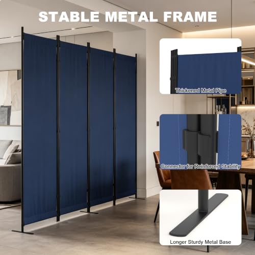 4 Panel Room Divider, 6FT Folding Privacy Screens(Blue, 4 Panel-88'') | Portable Partition Room Dividers, Freestanding Wall Divider for Office, Studio, Room Separation - color: Blue