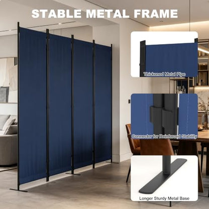 4 Panel Room Divider, 6FT Folding Privacy Screens(Blue, 4 Panel-88'') | Portable Partition Room Dividers, Freestanding Wall Divider for Office, Studio, Room Separation - color: Blue