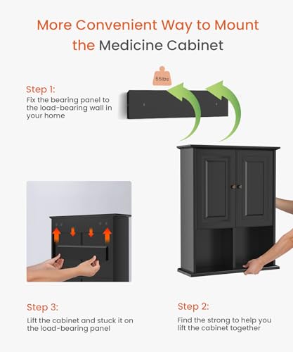 HAIOOU Bathroom Wall Cabinet with Motion Sensor Light, 23.6 Inch - Black | Wooden Wall Mounted Medicine Cabinet with Adjustable Shelf, Soft Close Hinges for Over the Toilet Bathroom Storage - color: Black