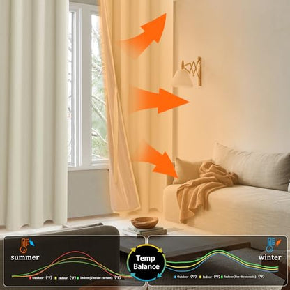 XWZO Total Blackout Curtains 45 Inches Long - Double Layer Full Room Darkening & Energy Efficiency Grommet Window Panels with Tiebacks, Beige, W38 x L45, Set of 2 - color: Beige, size: 38"W x 45"L (Pack of 2)