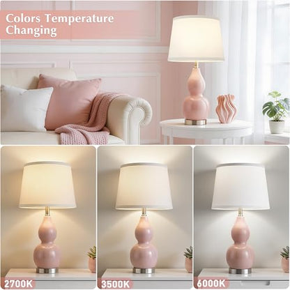 22" Table Lamp Set of 2, Color Temperature Adjustable Double Gourd Ceramic Lamps Classic Nightstand Table Lamps for Bedroom Beside Lamps for Living Room, Pink-Bulbs Included - color: 22.63" Pink Gourd