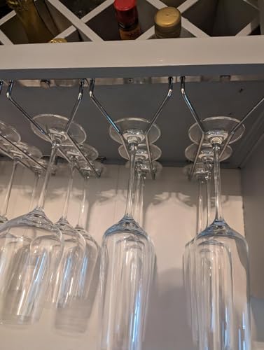 10.8 Inch Wine Glass Rack, Under Cabinet Wine Glass Holder, Wine Glass Hangers Under Shelf, Chrome Finish Stemware Rack, Hanging Stemware Holder for Cabinet Kitchen Bar, Set of 2 - color: Silver Chrome, size: 10.8 Inch 2 Pack