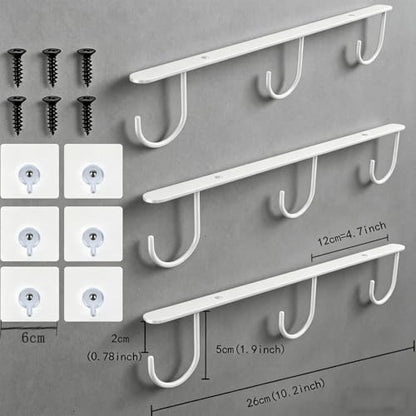 3pcs Mug Hooks,Under Cabinet Mug Holder, Coffee Cups Hook,Mug Hanger Organizer Rack with 9 Hooks for Displaying Mugs, Cups and Kitchen Utensils (White) - color: White