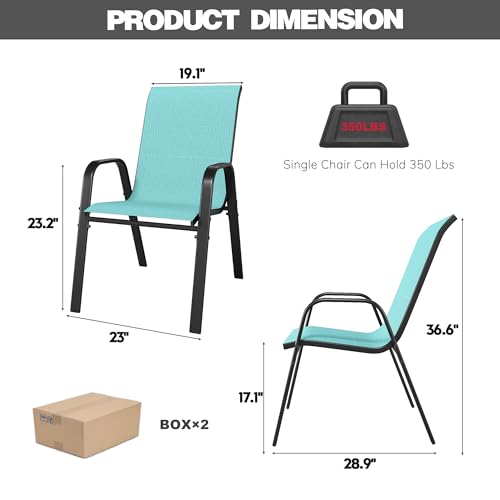 Light Blue Patio Chairs Set of 8, Stackable Outdoor Dining Chairs for All Weather Textilene Fabric & Metal Frame, Outdoor Chairs Set for Backyard Deck Garden - color: Light Blue, size: Set of 8
