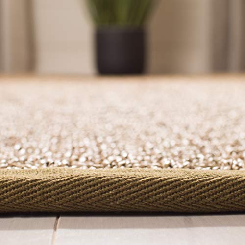 SAFAVIEH Area Rug 6' Round - Natural Fiber Collection - Natural & Olive Green, Seagrass, Basketweave Pattern with Border (NF114G) - color: Natural/Olive, size: 6' (Round)