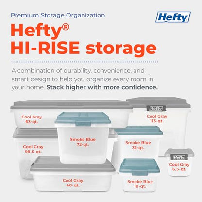 Hefty 6.5 Qt Flat-Lid Storage Bin with Lid, Stackable Plastic Storage Container, Organizer for Home, Office & Classroom, 8 Pack, Gray - size: 6.5 QT - 8 Pack