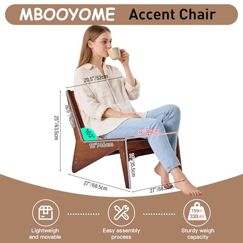 MBOOYOME Mid Century Modern Accent Chair, Compact Low-Profile Lounge Chair | Solid Wood Armchair with Woven Rattan Cane Seat and Back for Small Spaces, Bedroom, Reading Nook and Living Room, Walnut - color: Walnut