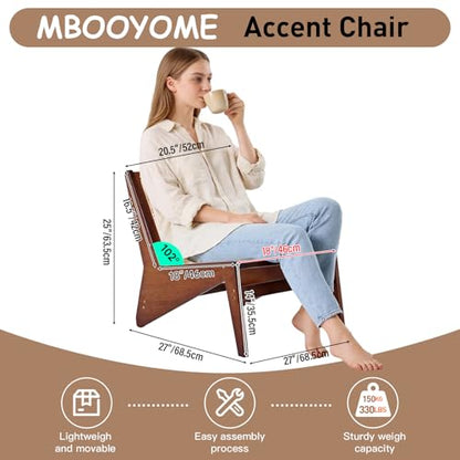 MBOOYOME Mid Century Modern Accent Chair, Compact Low-Profile Lounge Chair | Solid Wood Armchair with Woven Rattan Cane Seat and Back for Small Spaces, Bedroom, Reading Nook and Living Room, Walnut - color: Walnut