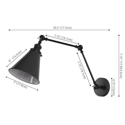 JONATHAN Y Rover 1-Light Wall Sconce 7", Black, Set of 2 | Adjustable Arm, Hardwired Bedside Reading Swing Arm, Farmhouse Cone Shade, Metal Hardwired Indoor Fixture, LED Bulbs Included - color: Black, size: Set of 2
