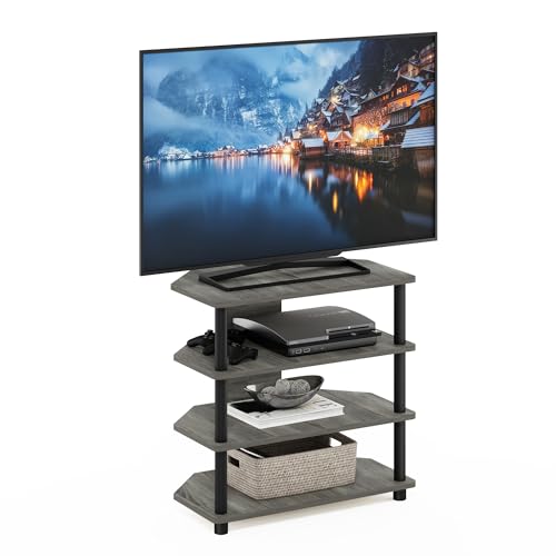 Furinno Turn-N-Tube Easy Assembly 4-Tier Petite Entertainment Center / TV Stand / TV Unit / TV Desk, French Oak Grey/Black - color: French Oak, size: 4-Tier