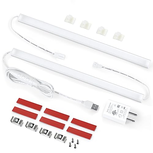 Plug Under Cabinet Light Kit with Power Adapter, Dimmer, 2 pcs 12 Inch USB LED Light Bars. Dimmable Linkable for Kitchen Counter, Workbench, Coffee Station, Workspace, Closet. Warm White 3000K - color: Warm White 3000K, size: 2-Light-Bar-Kit
