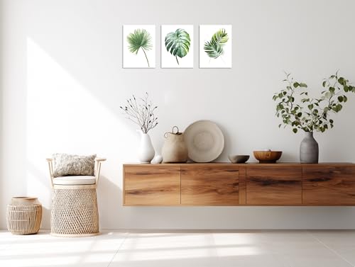 TutuBeer 3 Panels Botanical Plant Wall Art Green Plant Picture Neutral Botanical Wall Prints Aesthetic Leaf Picture for Living Room Kitchen Hallway Bedroom Ready to Hang Each Panel 12"X16" - color: Green Botanical D